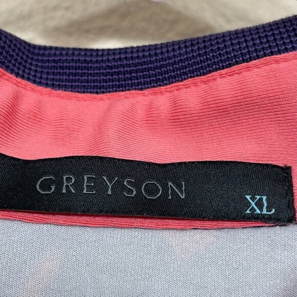 Greyson Golf Polo Shirt Mens XL Purple‎ Nature Pattern Logo Performance Stretch - Picture 4 of 9
